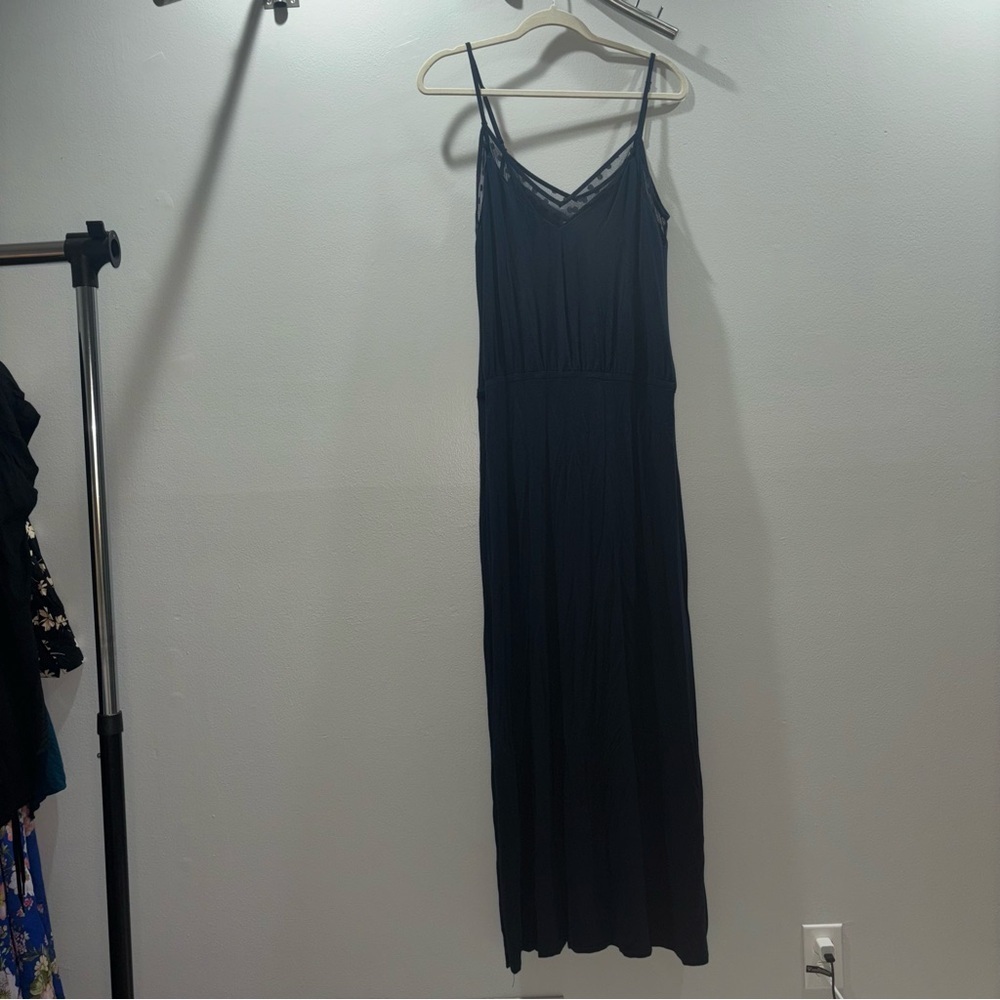Victoria’s Secret Navy Blue Maxi Dress – Size Large – Built-In Bra & Mesh Detail